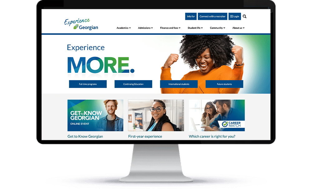 Gearogian-site1 Homepage of Georgian College website displayed on a Mac desktop