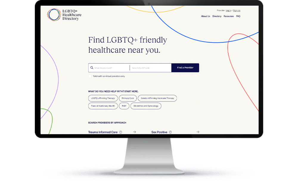 wide-eye-computer the LGBTQ+ Healthcare Directory displayed on a Mac desktop